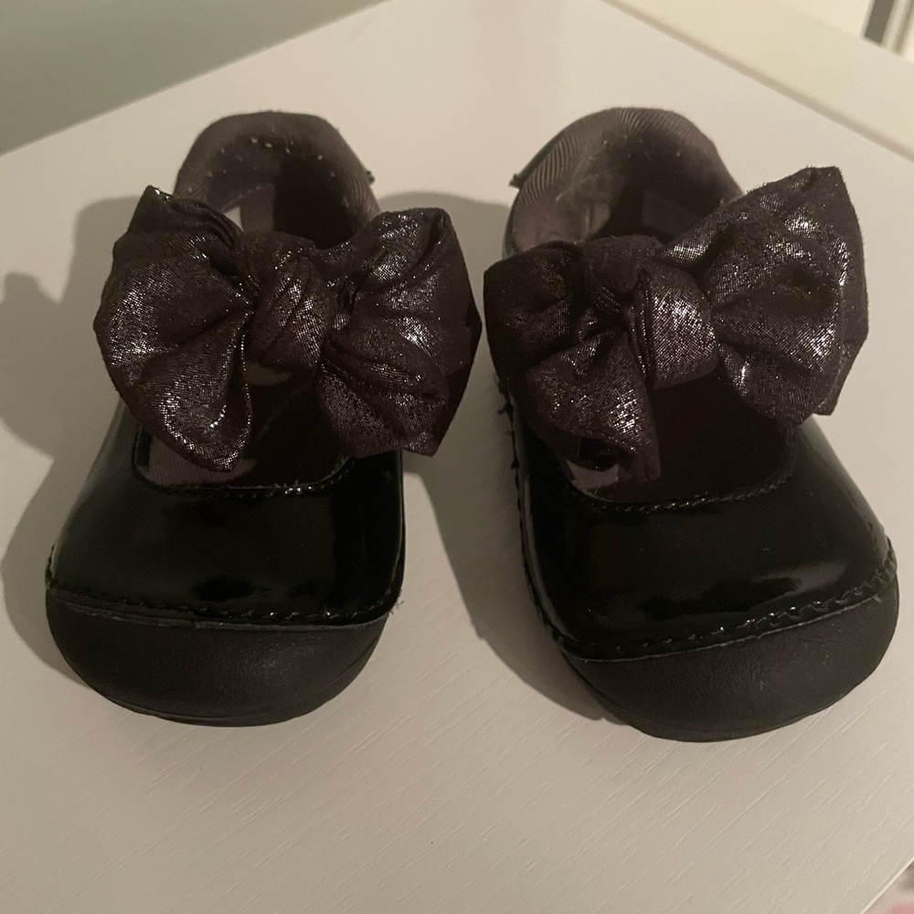 Stride Rite Black Baby Shoes with Bow